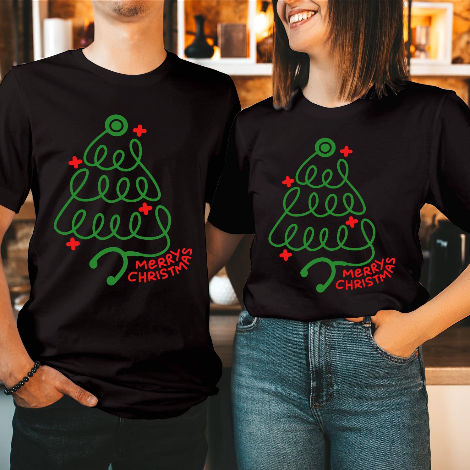 Stethoscope Christmas Tree T-Shirt, Medical Worker Gift, Nurse Doctor NHS Tech Funny Xmas Crewneck, Merry Christmas Xmas T Shirt