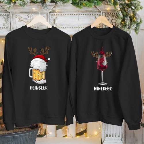 Reindeer Jumper - Funny Rein Beer Wine Deer Couple Matching Christmas Sweatshirts for Men & Women, Holiday Gift for Him & Her