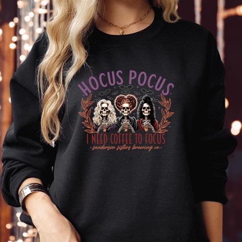 Halloween Hocus Pocus I Need COFFEE to Focus sweatshirt Spooky Sanderson Sisters Inspired Witchy Apparel for Halloween Celebrations Men Women Kids Unisex Gift Jumper