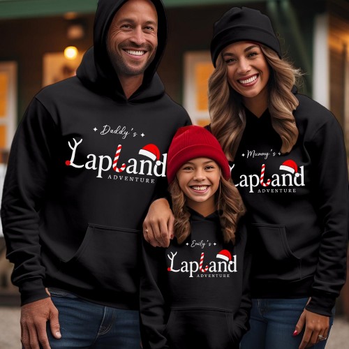 Personalised Lapland 2026 Family Matching Christmas Hoodie, Custom Candy Cane Santa Hat Holiday Jacket, Festive Xmas Hooded Jumper