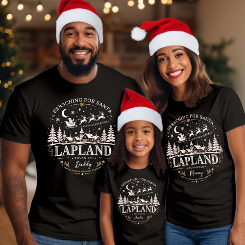 Personalised Lapland 2026 Family Matching Christmas T-Shirt, Custom North Pole Village Santa Sleigh Holiday Group Tees, Festive Xmas Men Women Kids Tops