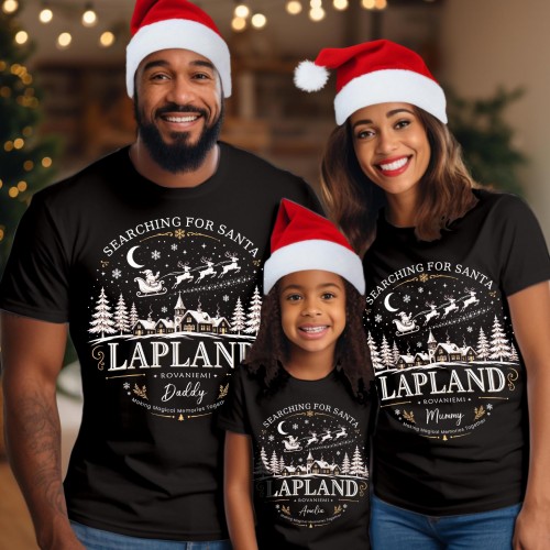 Personalised Lapland 2026 Family Matching Christmas T-Shirt, Custom North Pole Village Santa Sleigh Holiday Group Tees, Festive Xmas Men Women Kids Tops