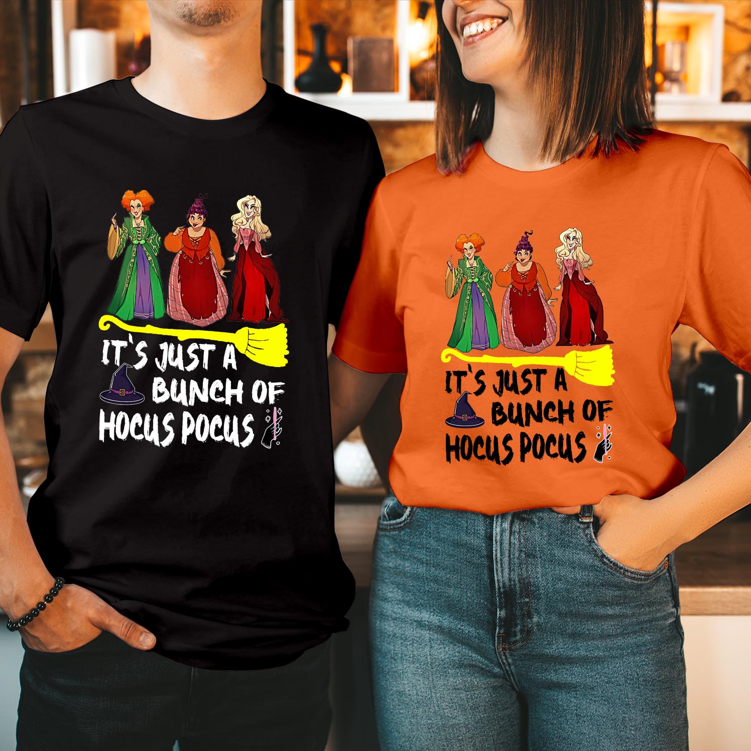 It's Just A Bunch of Hocus Pocus Sanderson Sisters Halloween T-Shirt Spooky Witchy Funny Tops Classic Halloween Movie Men Women Kids Unisex Gift T Shirt