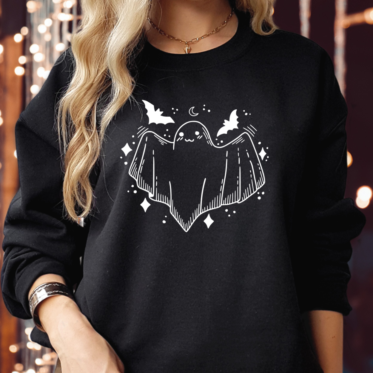 SWEATSHIRT (1764) Cute Bat Halloween Ghost