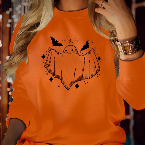 Bat Halloween Ghost Sweatshirt, Cute Retro Spooky Season Jumper, Vintage Celestial Ghoul Pullover, Cozy Pastel Cottagecore Crewneck Sweater