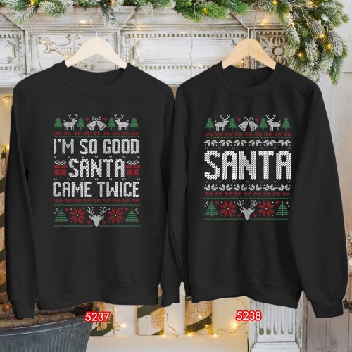 Funny Santa Christmas Sweatshirt - I'm So Good Santa Came Twice Jumper - Naughty Xmas Couple Sweatshirts - Holiday Gift UK