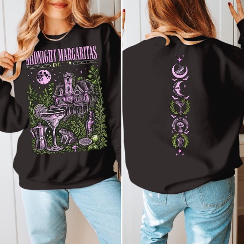 Midnight Margaritas Sweatshirt , Front & Back Print Cocktail Recipe Jumper, Est 1998 Victorian Witch House Halloween Unisex Graphic Top