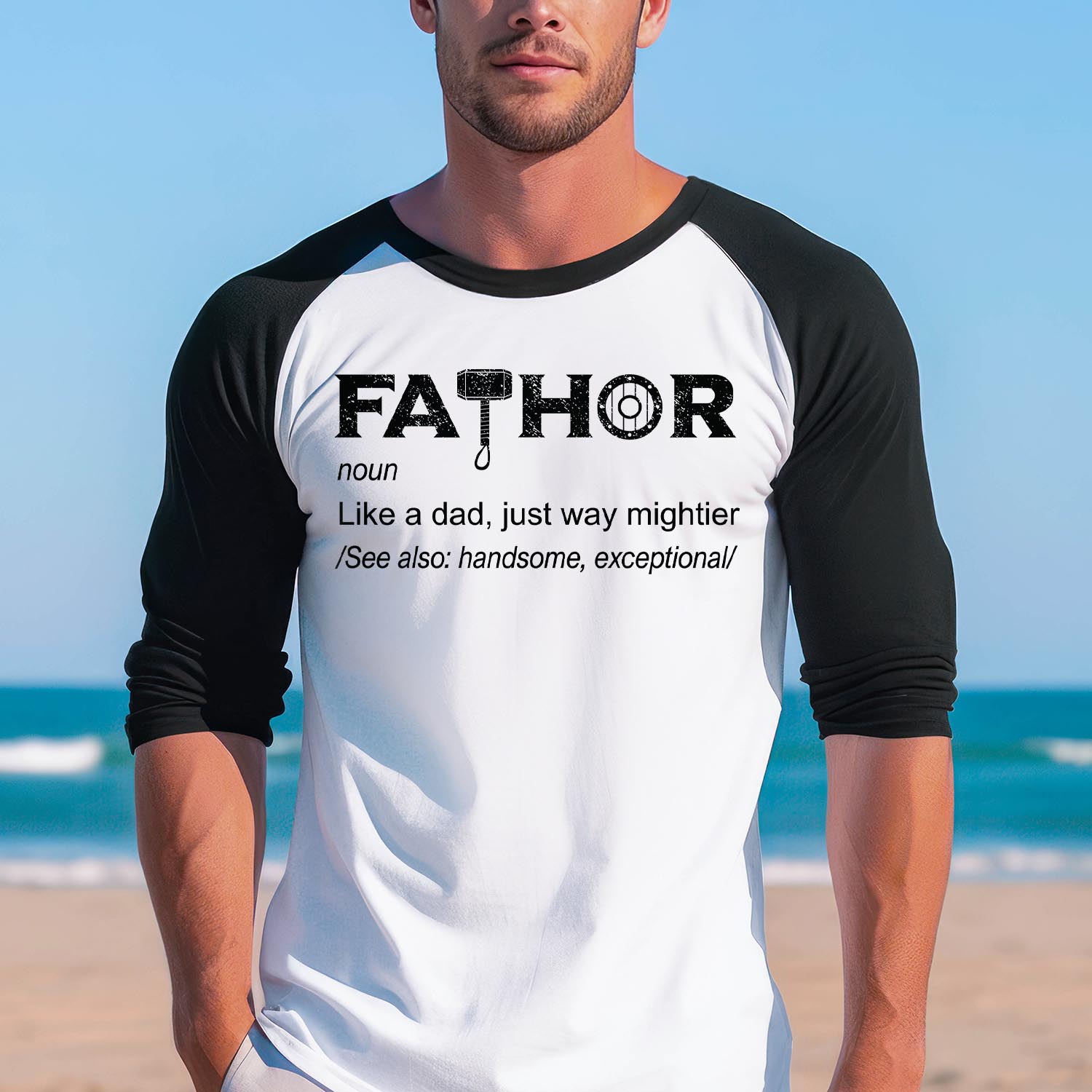 FaThor Noun Like Dad Just Way Mightier Baseball Long Sleeve Shirt Father Son Best Dad Father's Day Funny Dad Birthday Gift Shirt