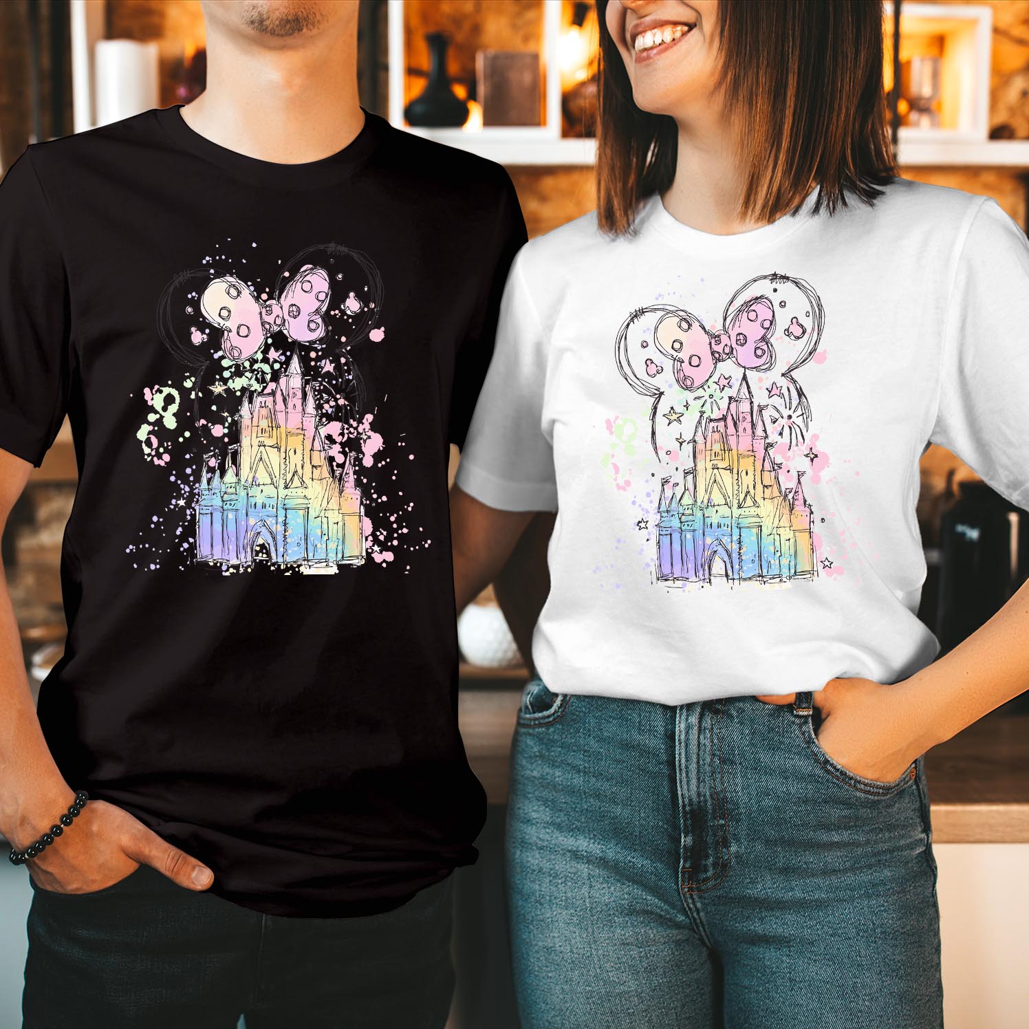 Disney Watercolor Castle Mickey Minnie Mouse Trip 2025 Family Holiday T-Shirt, Summer Tops Minnie Ears Magic Kingdom Disneyland Tour Matching T Shirts