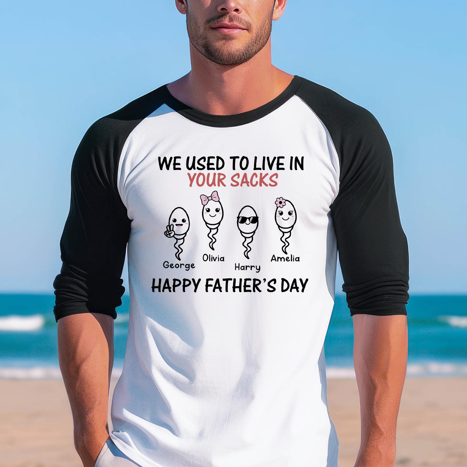Personalised Daddy Kids Names Baseball Long Sleeve Shirt - Best Dad Father's Day Dad Birthday Gift for Family Members T-Shirt