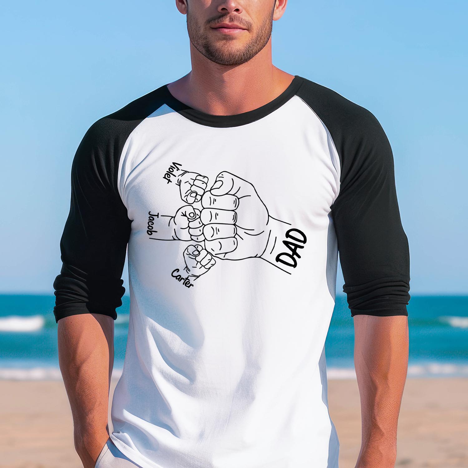 PERSONALISED Baseball Long Sleeve TShirt Custom Child Names Best Dad Father's Day Funny Chef Grandpa Dad Birthday Gift TShirt