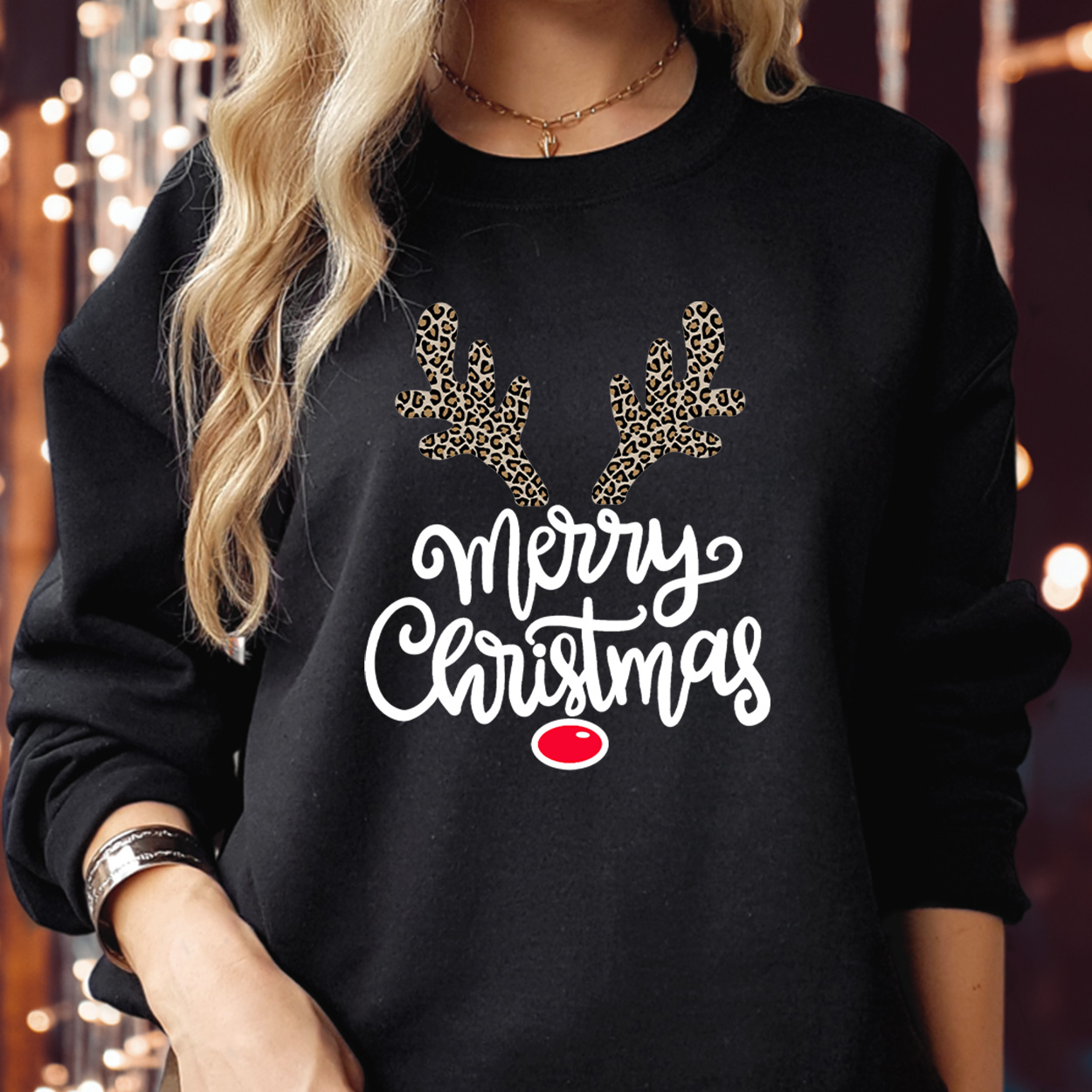 Reindeer Antlers Leopard Merry Christmas Rudolph Tree Sweatshirt