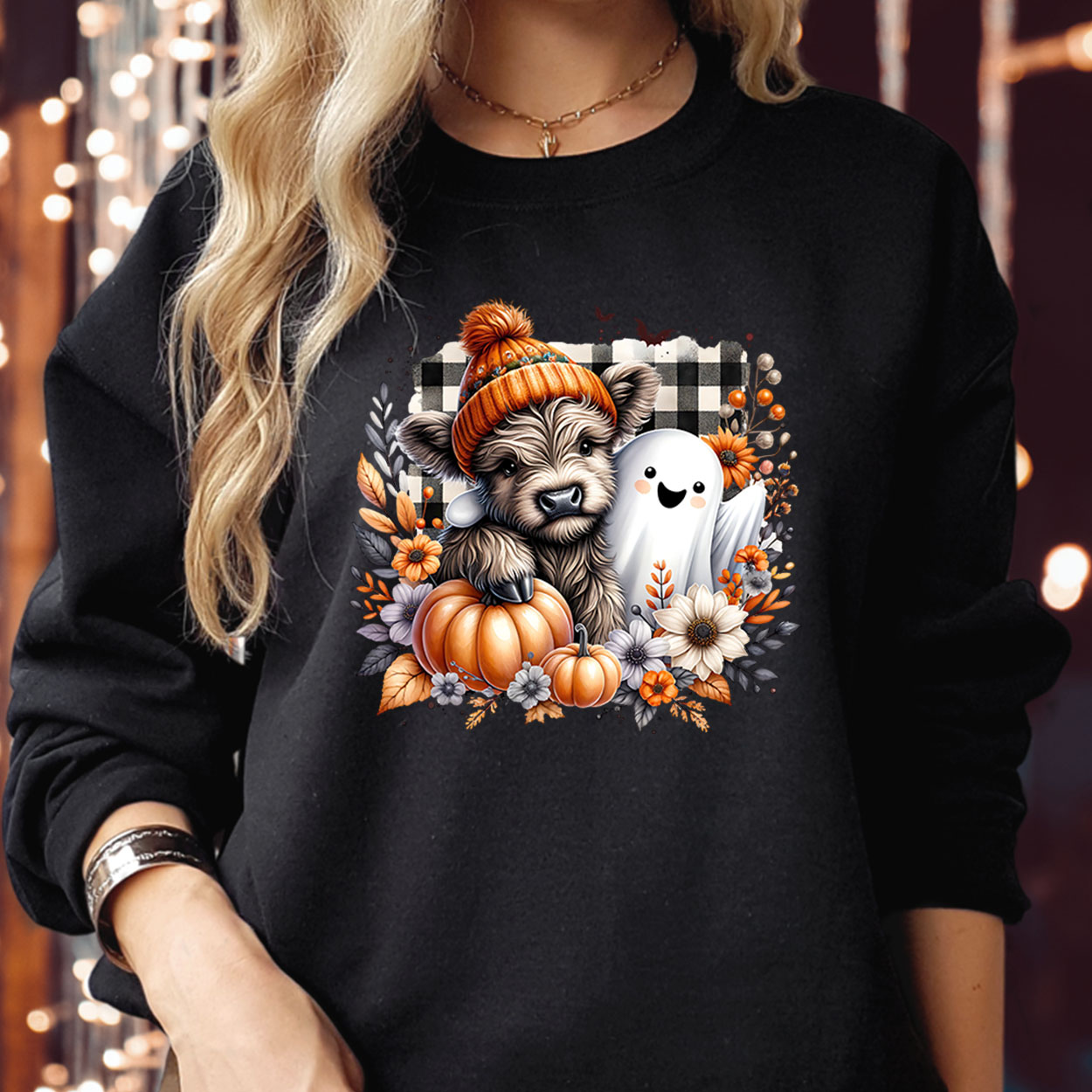 Cute fall highland cow ghost pumpkin spice, Spooky Season Boo Ghost Witch Thanksgiving Happy Halloween Jumper