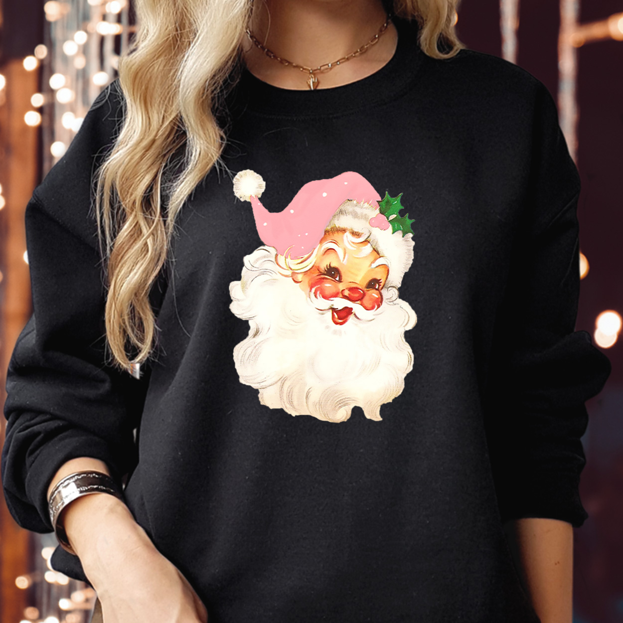 Retro Pink Santa Claus Merry Christmas Sweatshirt