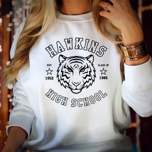 Hawkins High School Sweatshirt, Class Of 1986 Stranger Things, Hawkins Tiger Top, Hellfire Club Merch, TV Series Tops, Steve Harrington Jumper