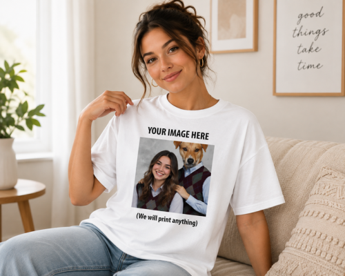 Custom T-Shirt Personalised Photo Logo Tee Design Your Own Top Custom Printed Graphic Apparel Personalised Gifts Men Women Hen Do Stag Party Tshirt
