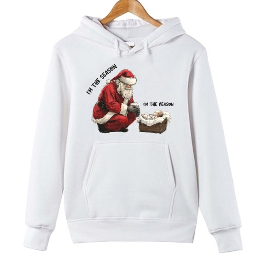 Christmas I'm the Season I'm the Reason Hoodie, Christian Santa & Baby Jesus Jumper, Faith Nativity Family Matching Winter Graphic Xmas Pullover