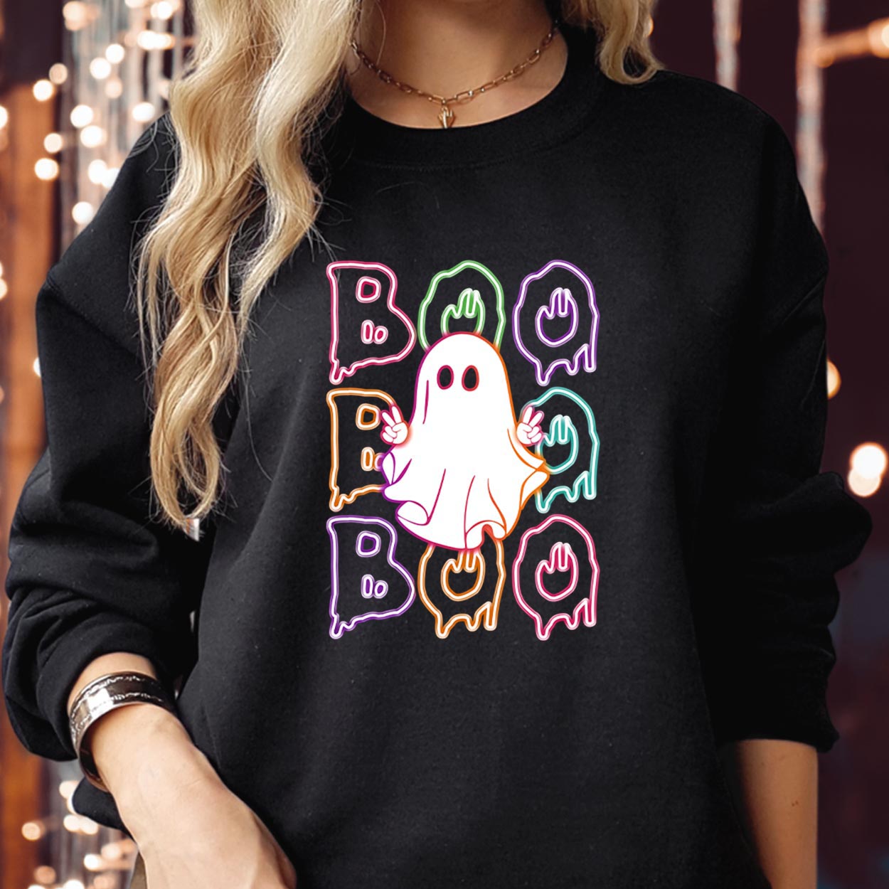 Halloween Neon Ghost Boujee Ghost Jumper, Spooky Season Boo Ghost Witch Thanksgiving, Happy Halloween Sweater by Funky Kittens