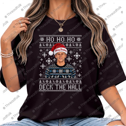 Ho Ho Deck The Halls Merry Christmas T-Shirt | Festive Football Gift Xmas Top Tee