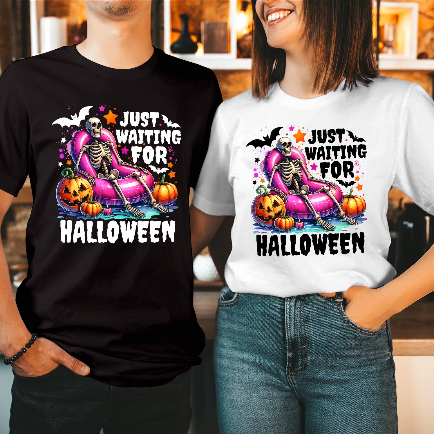 Just Waiting For Halloween T-Shirt Funny Halloween Summer Shirt, Halloween Skeleton Tee, Halloween Lover Shirt, Cute Halloween Men Women Unisex Gift T Shirt