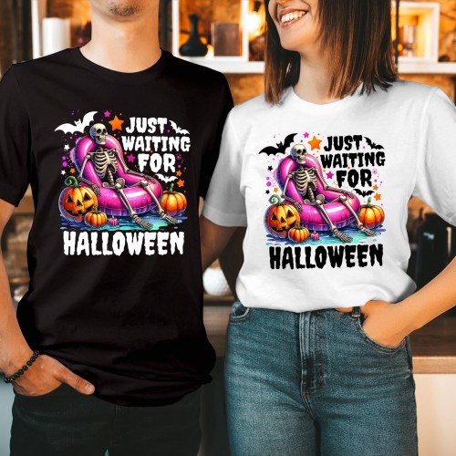 Just Waiting For Halloween T-Shirt Funny Halloween Summer Shirt, Halloween Skeleton Tee, Halloween Lover Shirt, Cute Halloween Men Women Unisex Gift T Shirt