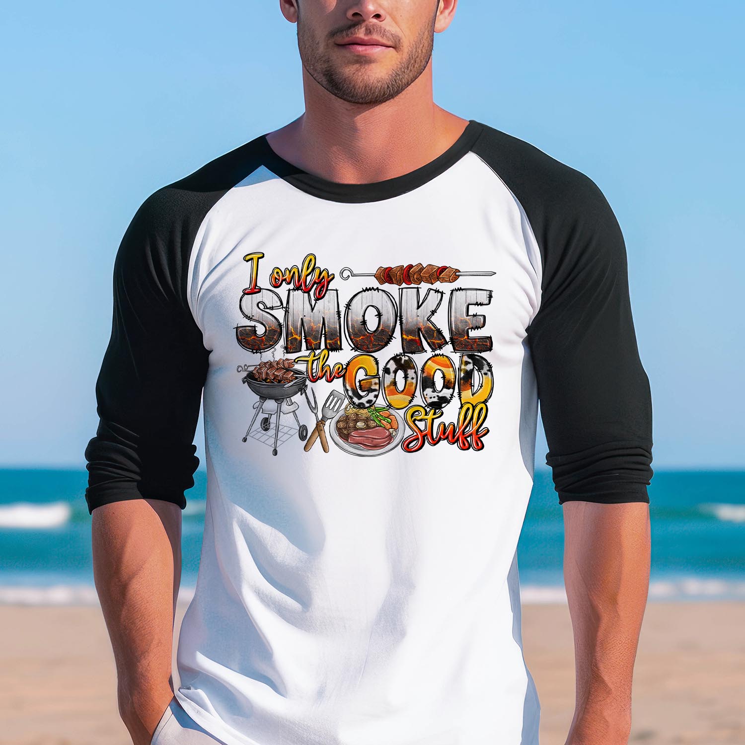 I Only Smoke The Good Stuff Baseball Long Sleeve Shirt - Best Dad Father's Day Funny Grandpa Papa Dad Birthday Gift Shirt