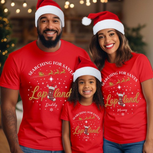 Personalised Lapland 2026 Family Matching Christmas T-Shirts, Custom North Pole Santa Holiday Shirts, Festive Xmas Gift Top