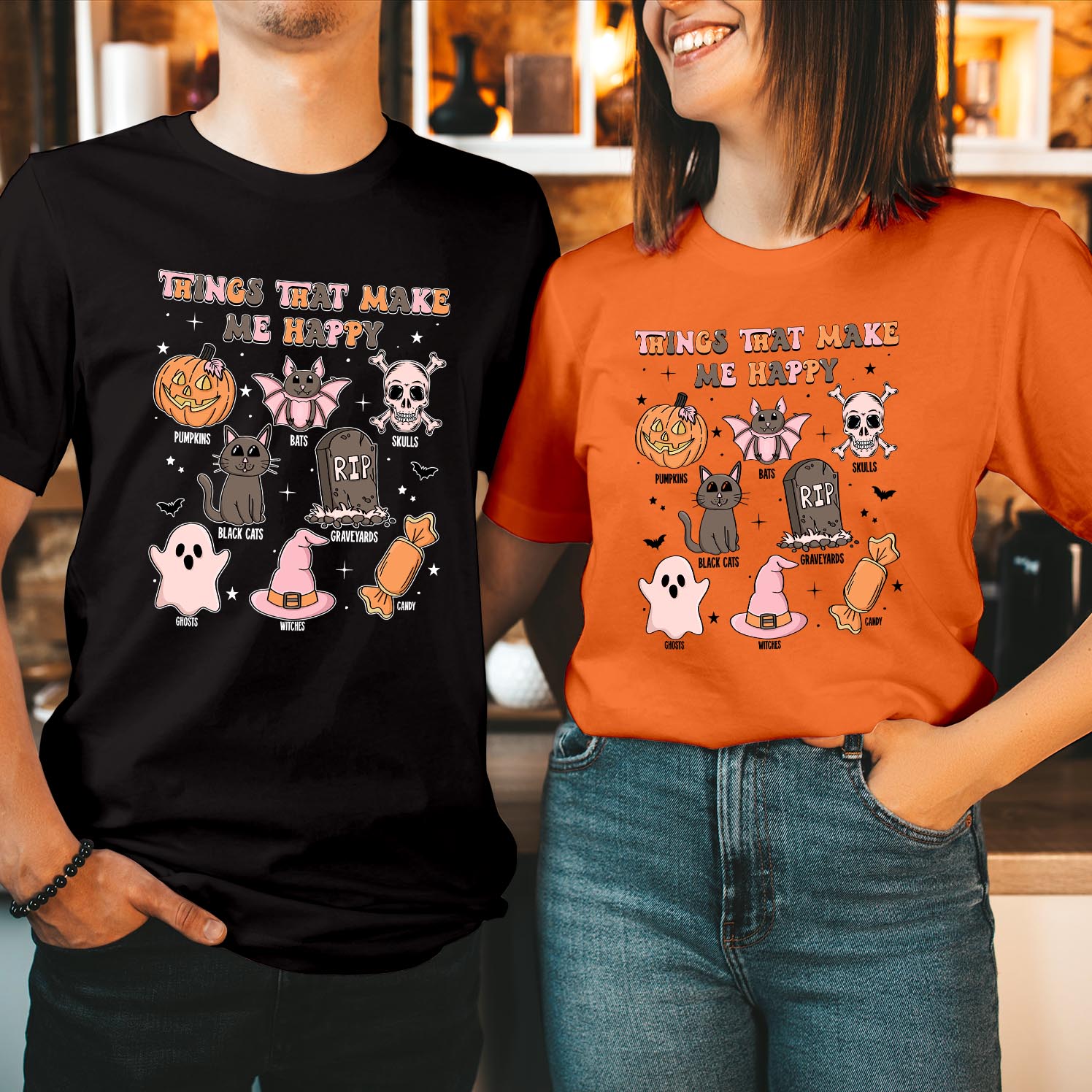 Things That Make Me Happy Halloween T-Shirt Fun and Festive Design for Celebrating the Spooky Season with Joy Halloween Doodle Men Women Unisex Gift T Shirt