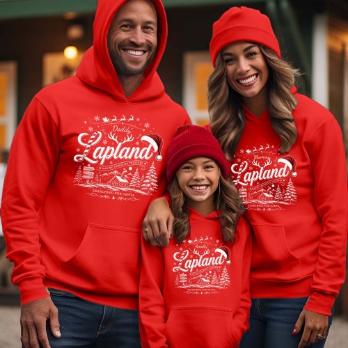 Personalised Lapland 2026 Family Matching Christmas Hoodie, Custom Candy Cane Log Cabin Holiday Group Jackets, Men Women Kids Unisex Jumper