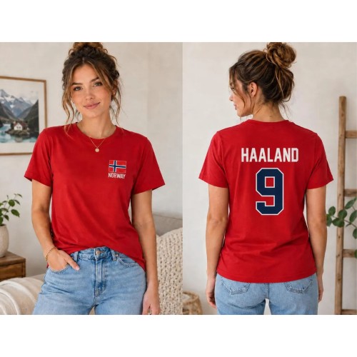 Haaland 9 Norway Soccer Shirt, Norwegian Football Fan Tee, Red Jersey Style Birthday T-Shirt, Norway Flag Game Day Apparel