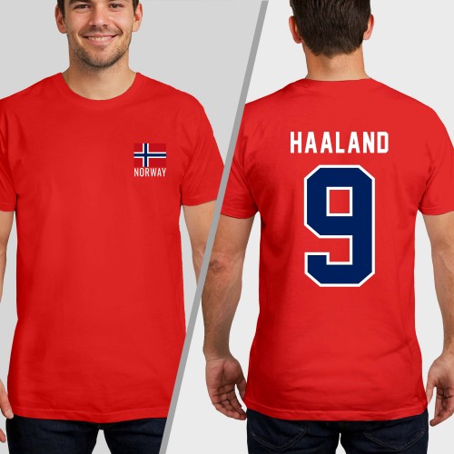 Haaland 9 Norway Soccer Shirt, Norwegian Football Fan Tee, Red Jersey Style Birthday T-Shirt, Norway Flag Game Day Apparel