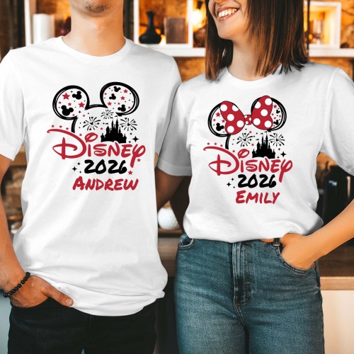 Personalised Disney Family Holiday 2026 T-Shirt, Custom Name Matching Trip Tops, Disneyland Vacation Tee, Mickey Minnie 2026 Family Group Shirt