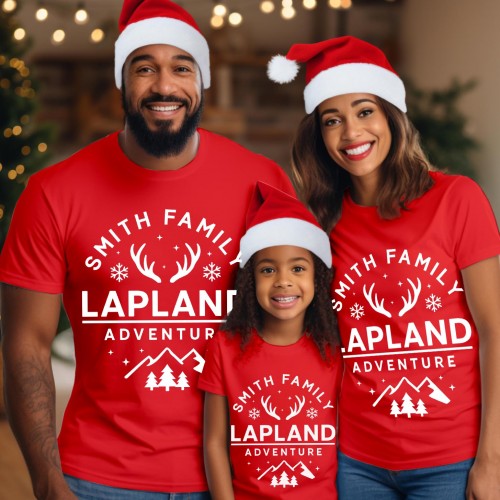 Personalised Lapland 2026 Family Christmas T-Shirt, Custom Mountain Reindeer Antler Matching Shirts, Snowy Forest Xmas Holiday Gift Tee