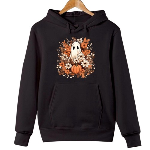 Cute Halloween Ghost Ghouls Fall leaves - Spooky Season Trick or Treat Boo Ghost Witch Pumpkin - Happy Halloween Hoodie