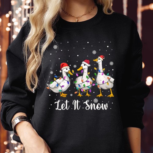 Let It Snow Christmas Ducks Sweatshirt, Cute Goose Bird Lover Holiday Jumper, Matching Family Outfits Winter Graphic Three Mallards Xmas Pullover
