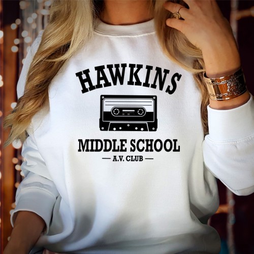 Hawkins Middle School AV Club Sweatshirt, Stranger Things Sweatshirts, Cassette Tape Retro Sweaters, Hellfire Club Merch, TV Series Tops, Mike & Will Hawkins Jumper