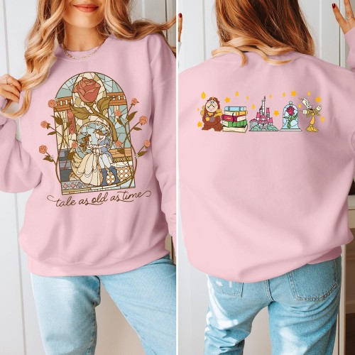 Beauty & The Beast Stained Glass Sweatshirt, Tale As Old As Time Disney Jumper, Belle & Prince Custom Top, Disneyland Summer Holiday Family Gift