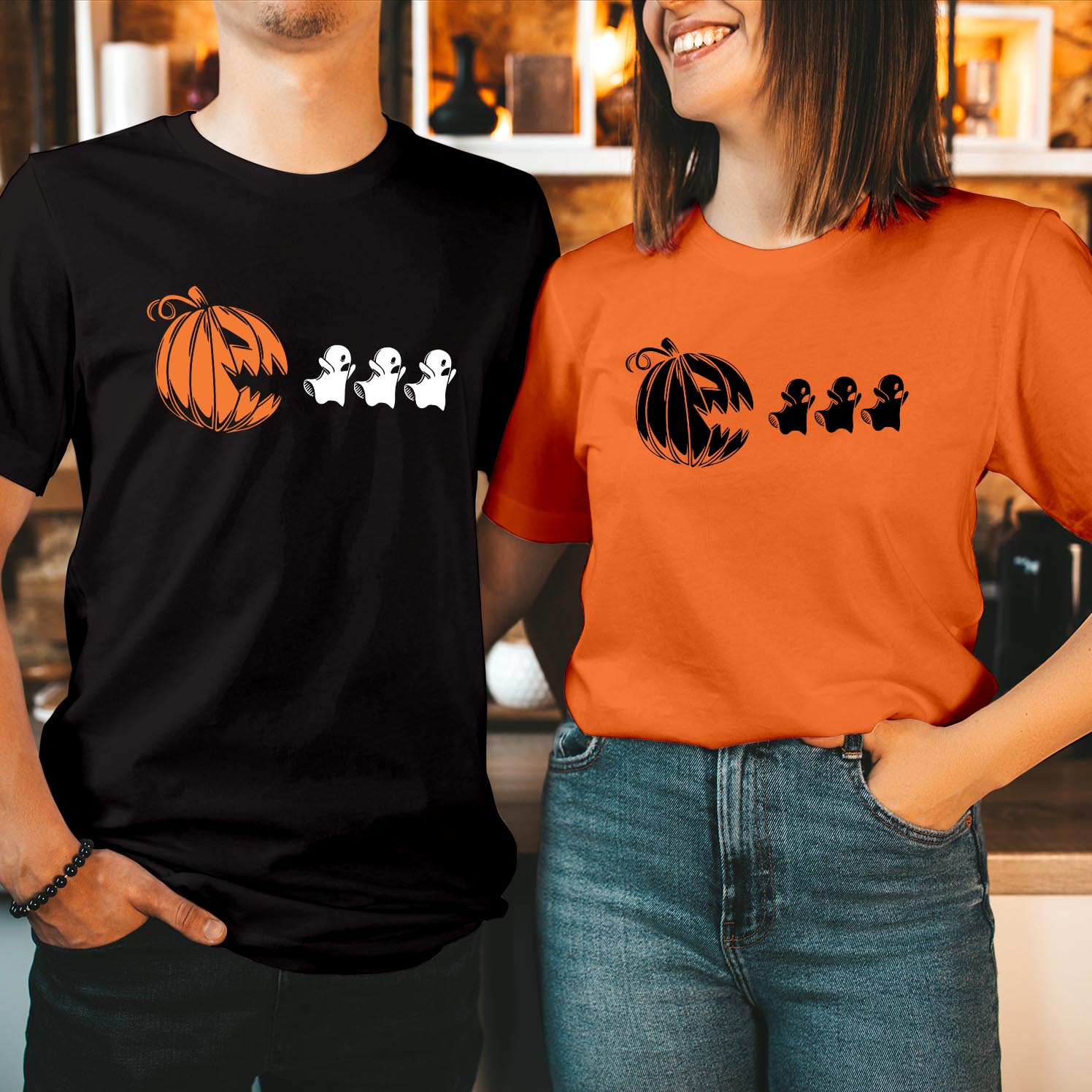 Halloween Pumpkin Pac-Man Ghost T-Shirt Fun and Nostalgic Unisex Tee, Perfect for Spooky Season and Halloween Celebrations Gift T Shirt