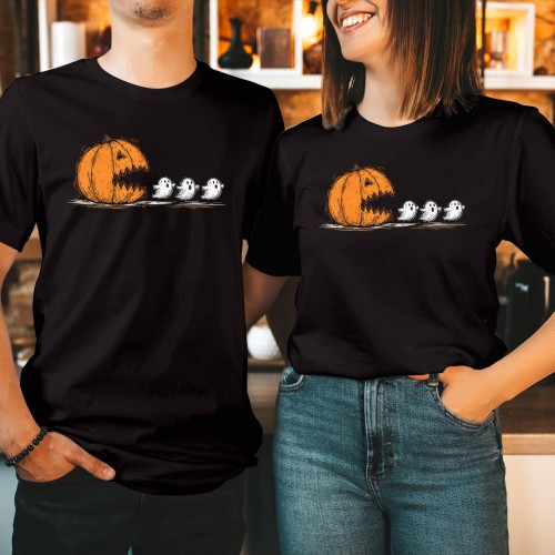 Halloween Pumpkin Pac-Man Ghost Shirt, Spooky Season Trick or Treat Boo Ghost Bat Thanksgiving Autumn, Happy Halloween Tshirt