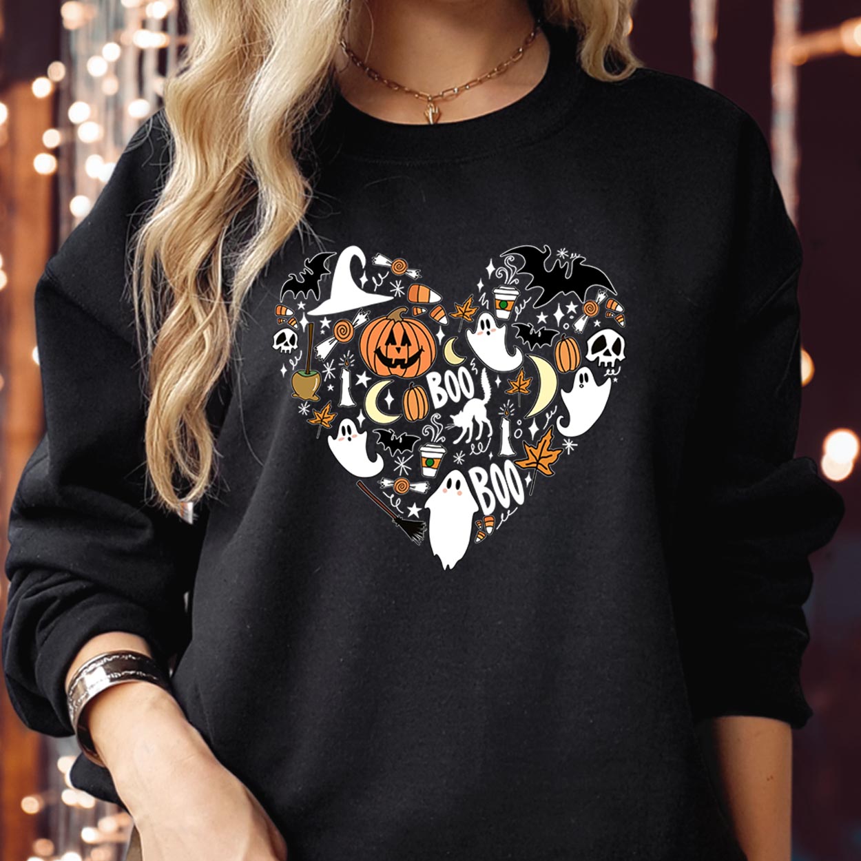 SWEATSHIRT (1987) I Love Halloween Doodle Heart